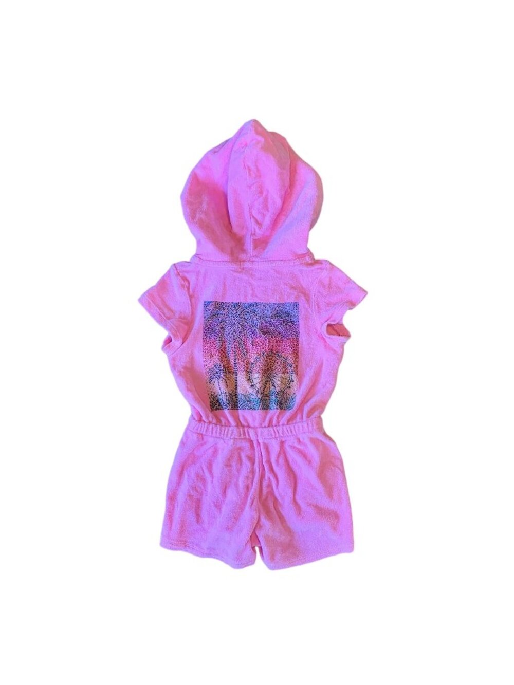 BUTTER Super Soft Girls Terry Cloth Romper 4T 3-4 Pink Sparkly Summer Playsuit